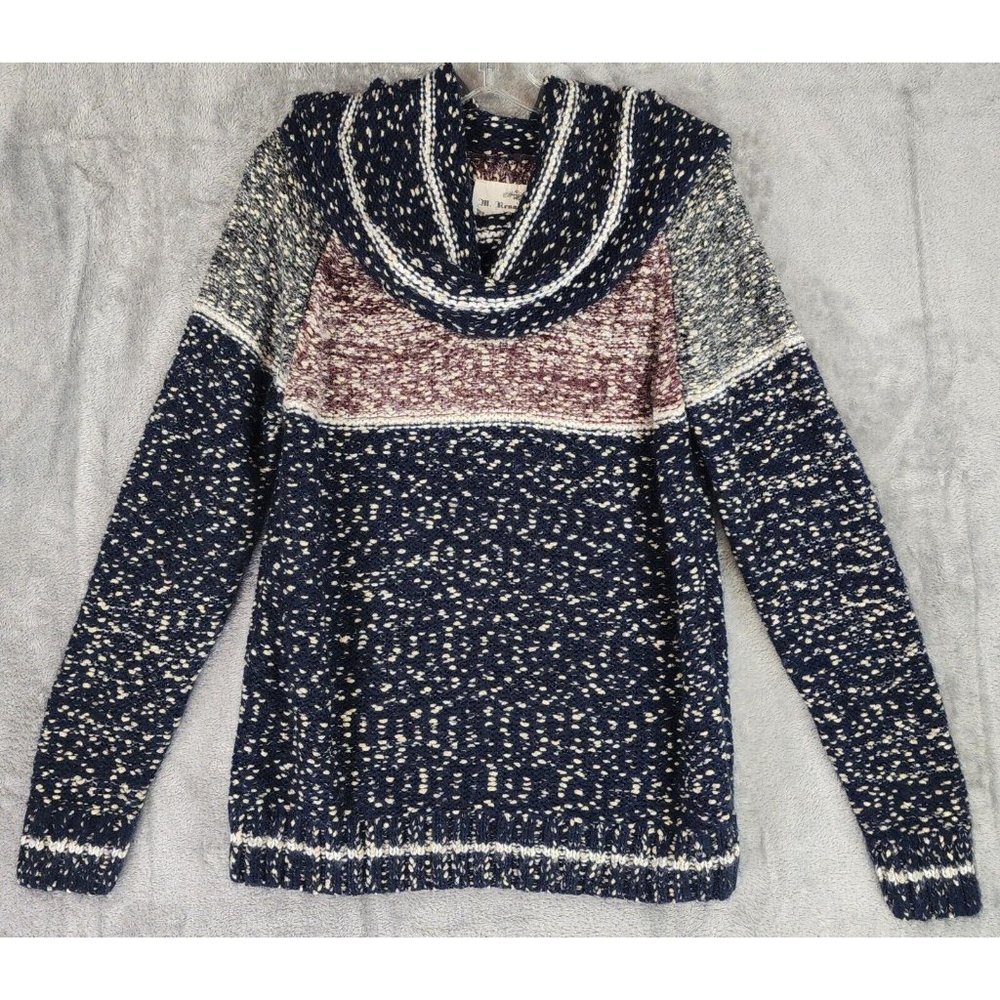 M Rena Sweater Large Blue Striped Wool Blend Mohair Cowl Neck Winter Pullover